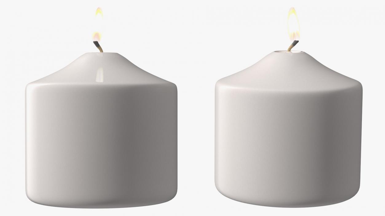 Lit Wide Dome Top Pillar Candle White 3D