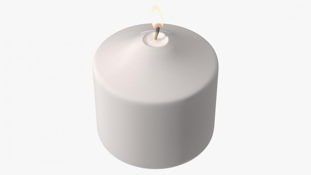 Lit Wide Dome Top Pillar Candle White 3D