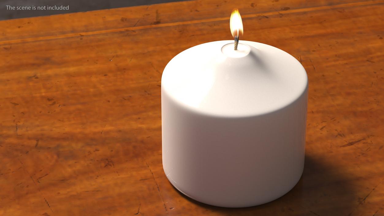 Lit Wide Dome Top Pillar Candle White 3D