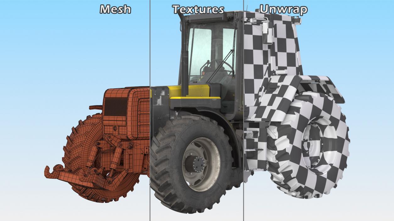 3D Wheel Tractor Dirty Rigged