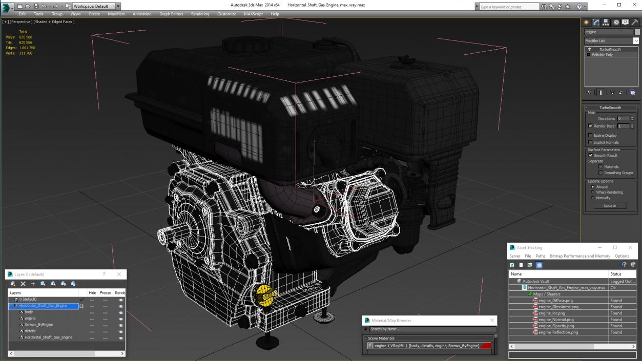 Horizontal Shaft Gas Engine 3D