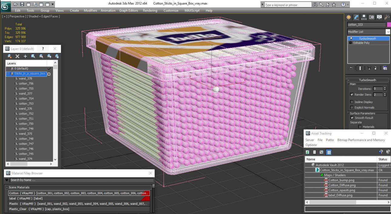 Cotton Sticks in Square Box 3D