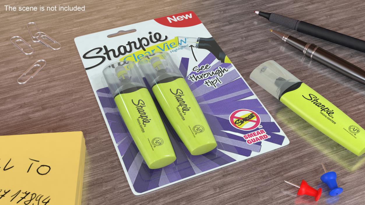 2 Sharpie Highlighter Markers with Package 3D