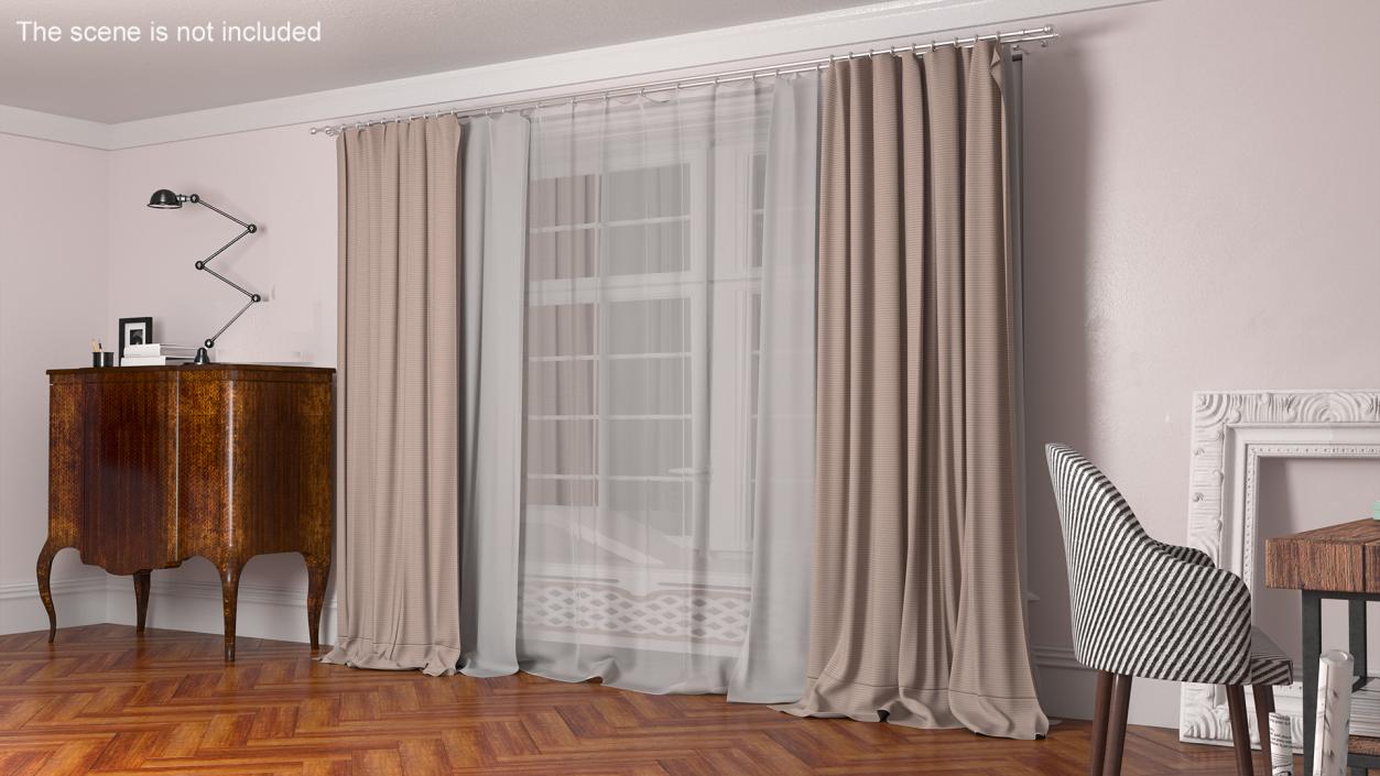 Curtains with Drapery Cream 3D