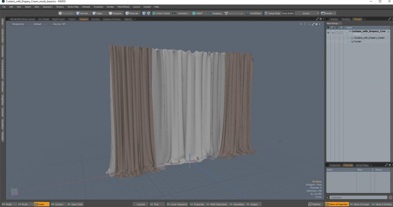 Curtains with Drapery Cream 3D