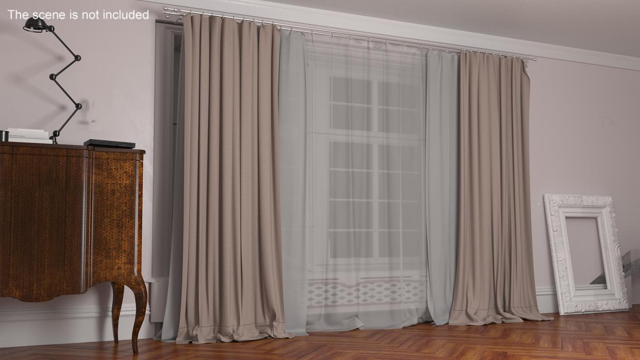 Curtains with Drapery Cream 3D