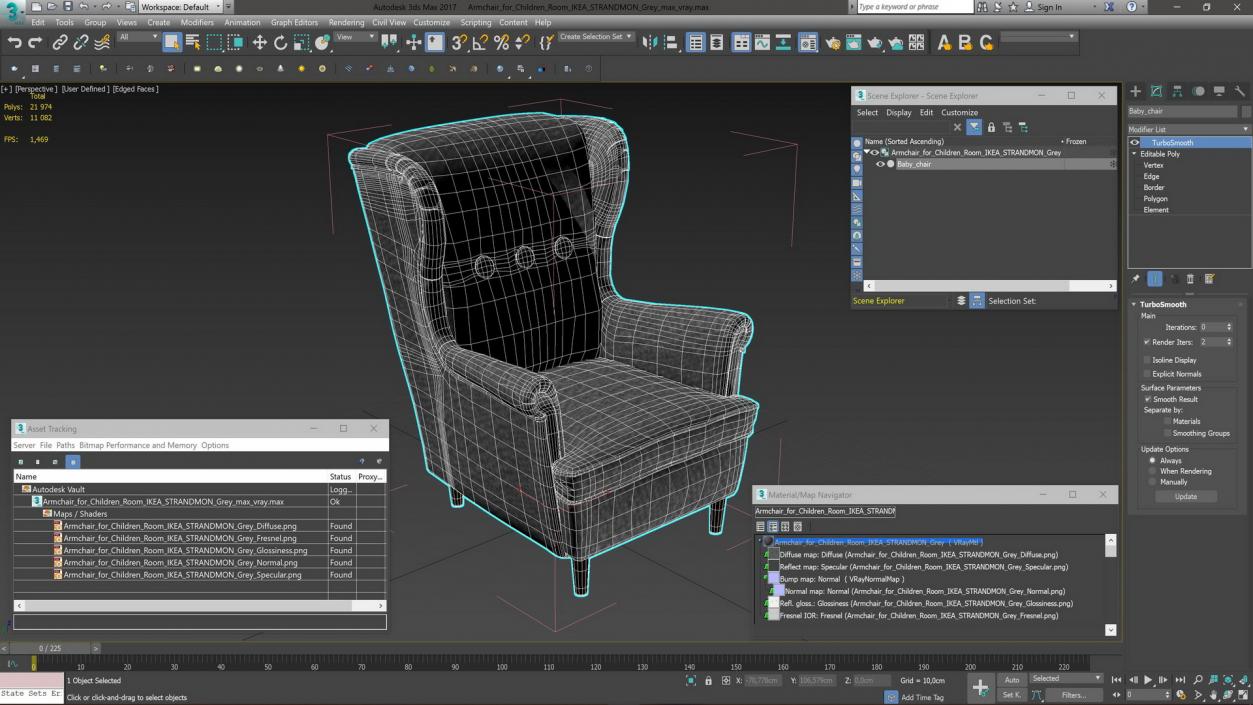 3D Armchair for Children Room IKEA STRANDMON Grey