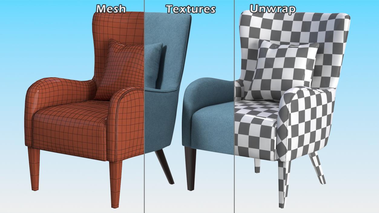 3D model Turquoise Armchair with Curved Arms