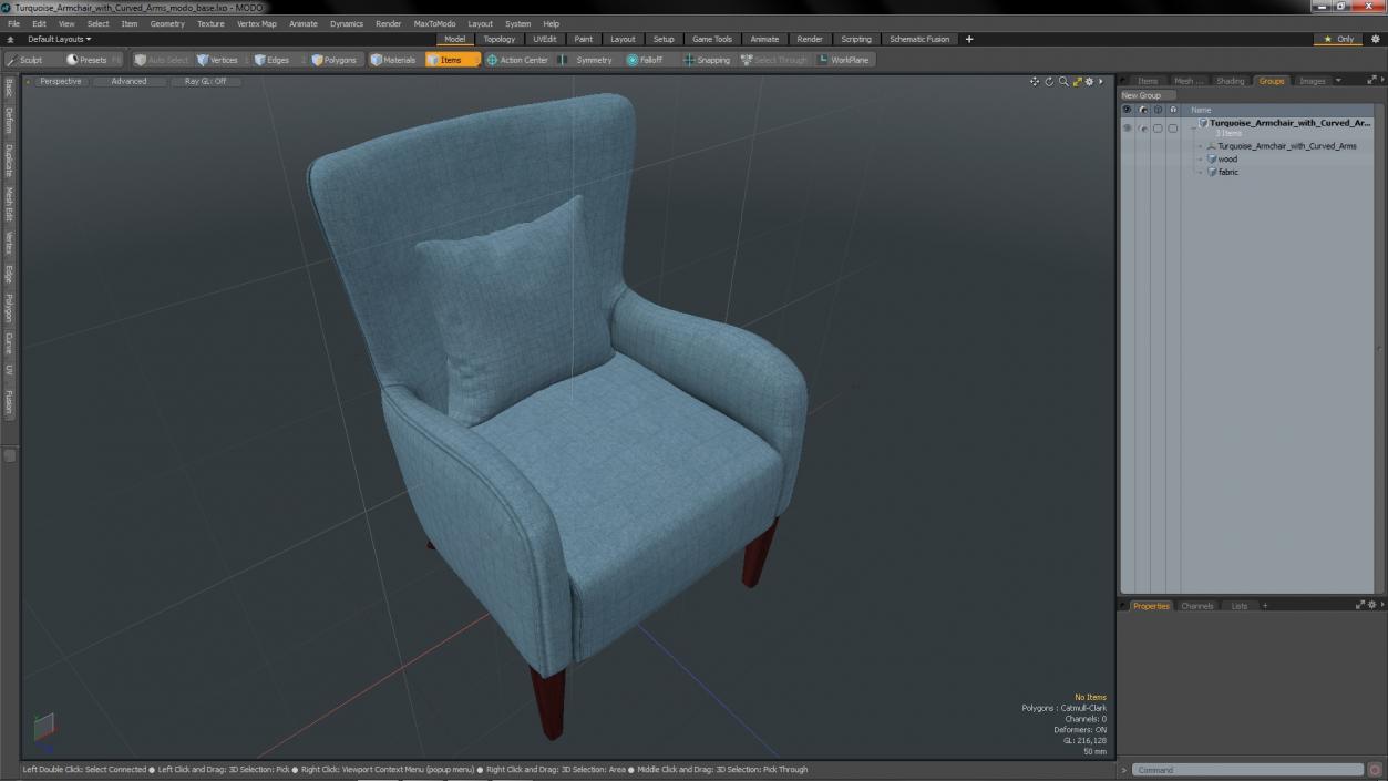 3D model Turquoise Armchair with Curved Arms