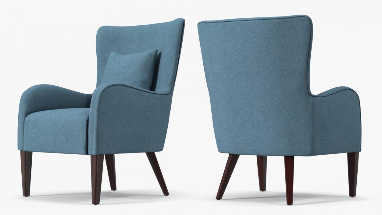 3D model Turquoise Armchair with Curved Arms