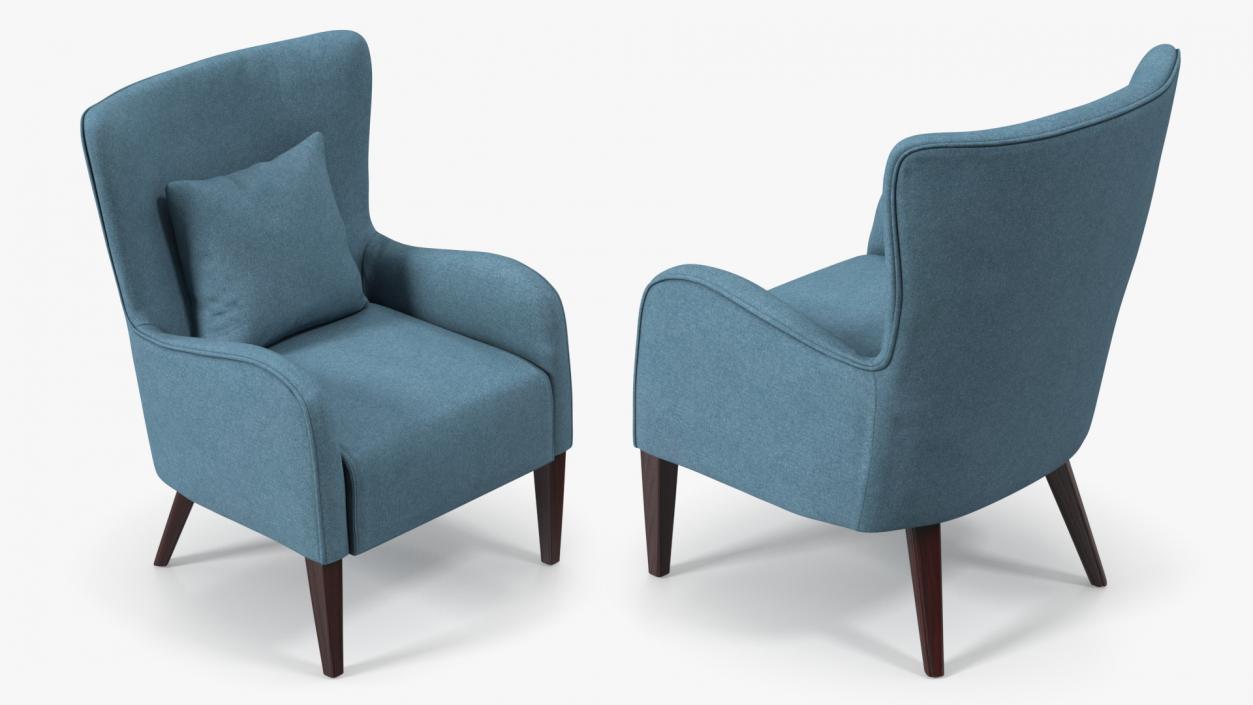 3D model Turquoise Armchair with Curved Arms