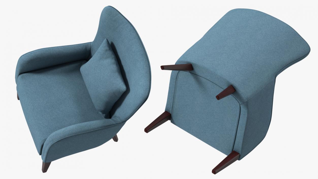 3D model Turquoise Armchair with Curved Arms