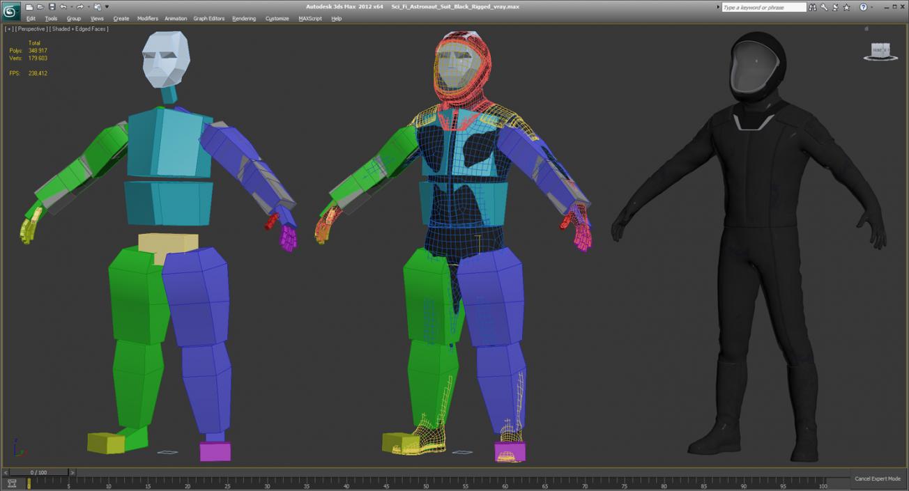 Sci Fi Astronaut Suit Black Rigged 3D model