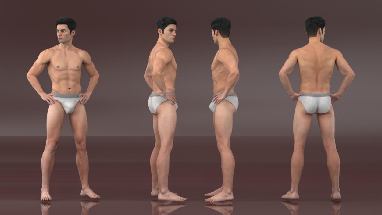 3D Male Athletic Anatomy Figure Posing Fur 2