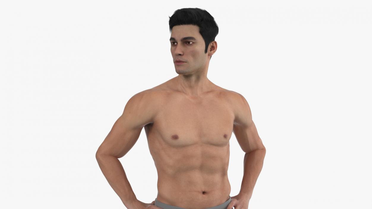 3D Male Athletic Anatomy Figure Posing Fur 2