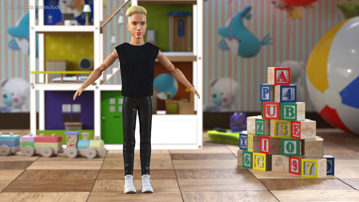 3D model Barbie Ken GTD90 Dressed T-pose Fur