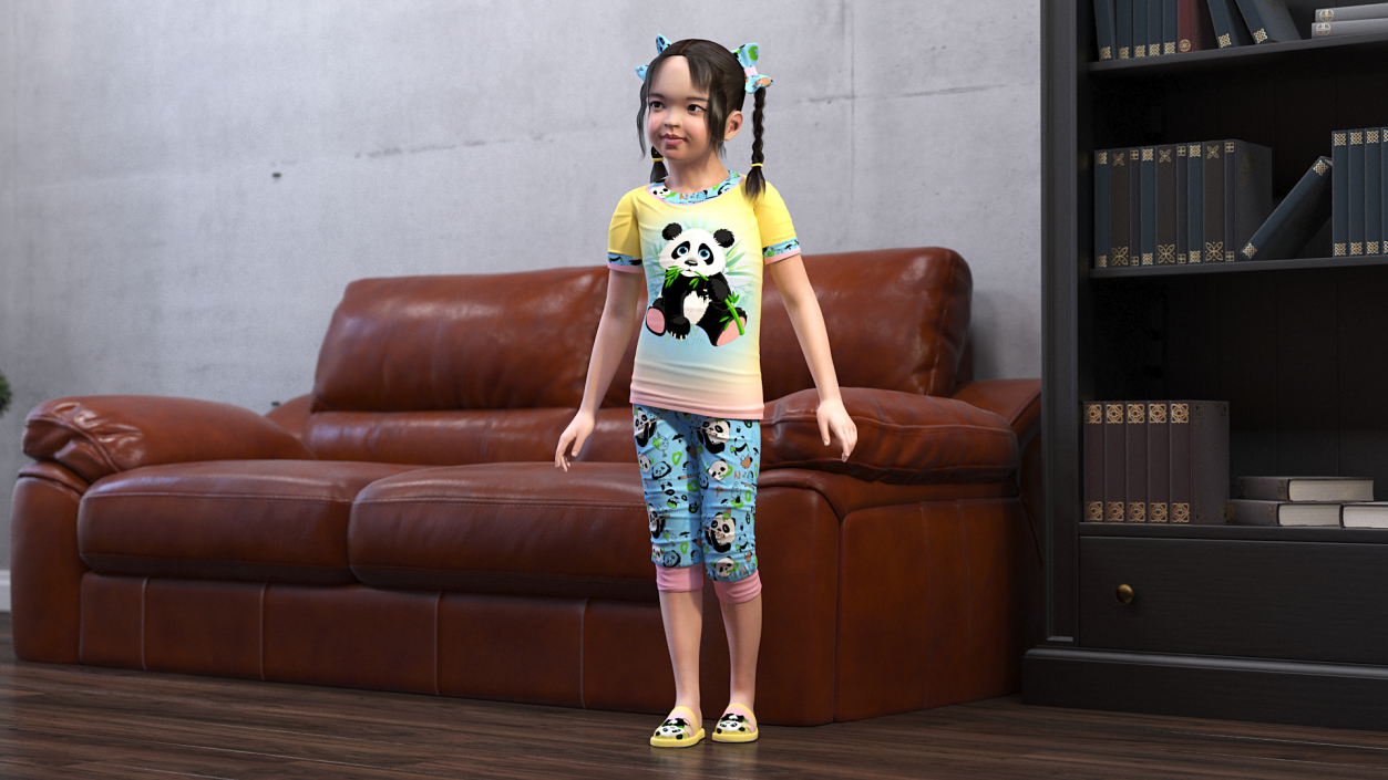 Asian Girl Baby in Pajamas Rigged for Maya 3D