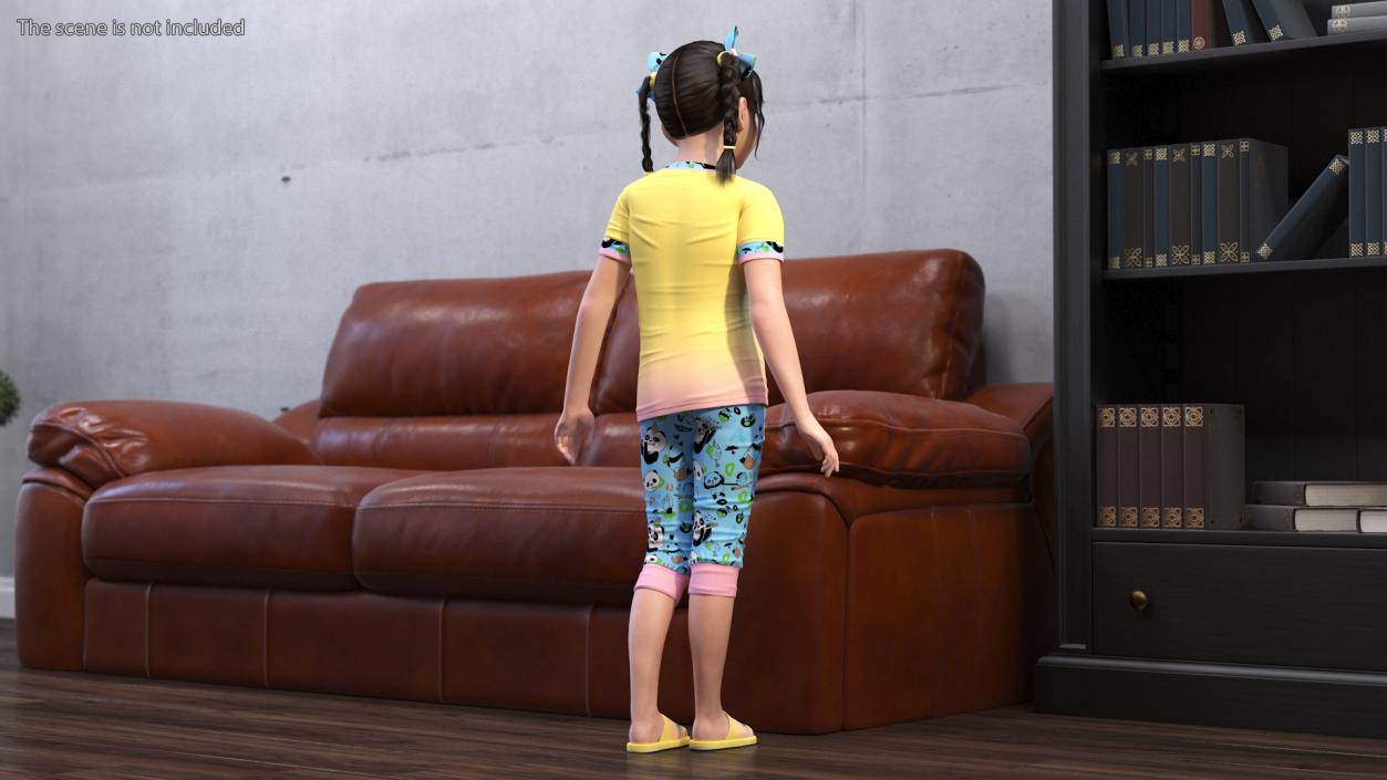 Asian Girl Baby in Pajamas Rigged for Maya 3D