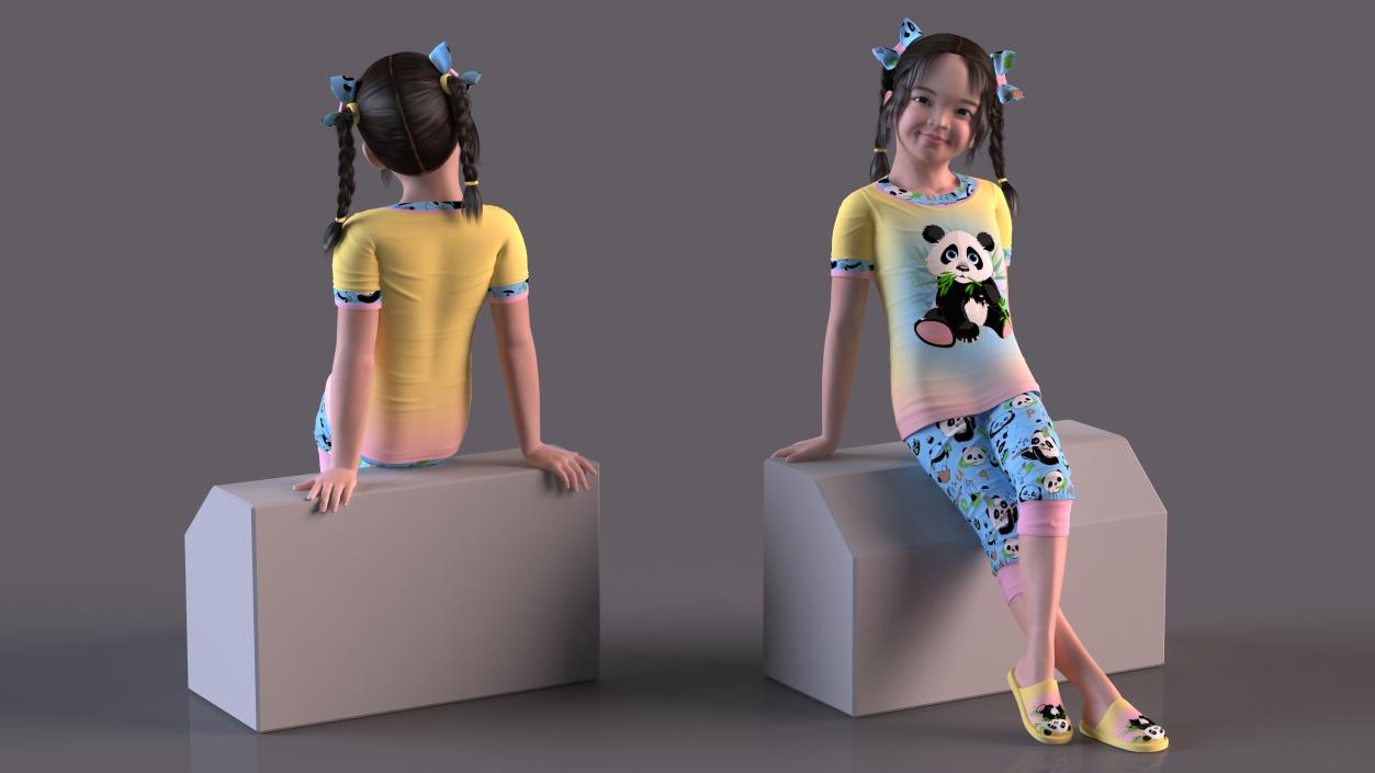 Asian Girl Baby in Pajamas Rigged for Maya 3D