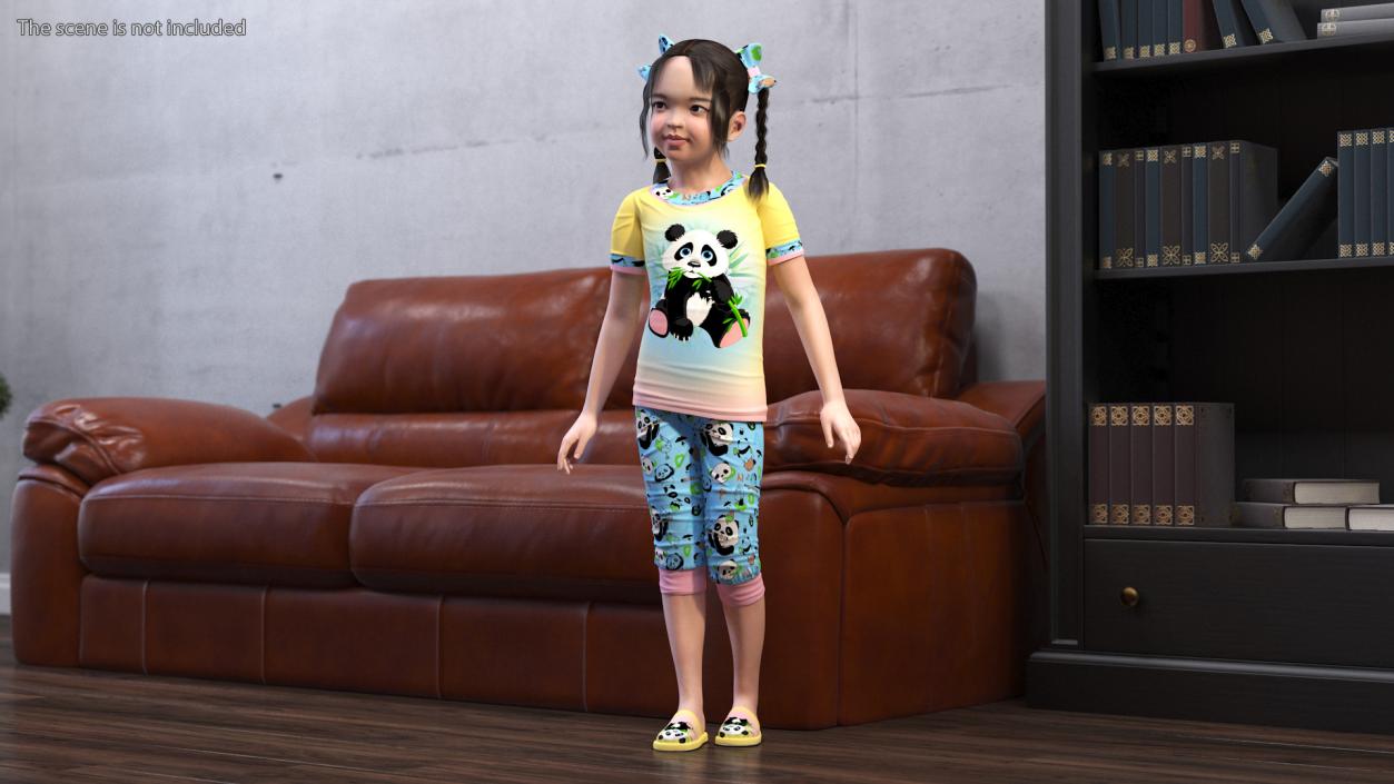 Asian Girl Baby in Pajamas Rigged for Maya 3D