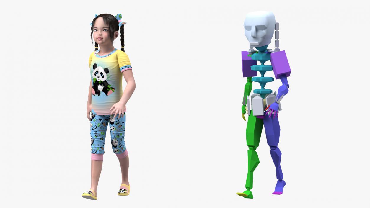 Asian Girl Baby in Pajamas Rigged for Maya 3D