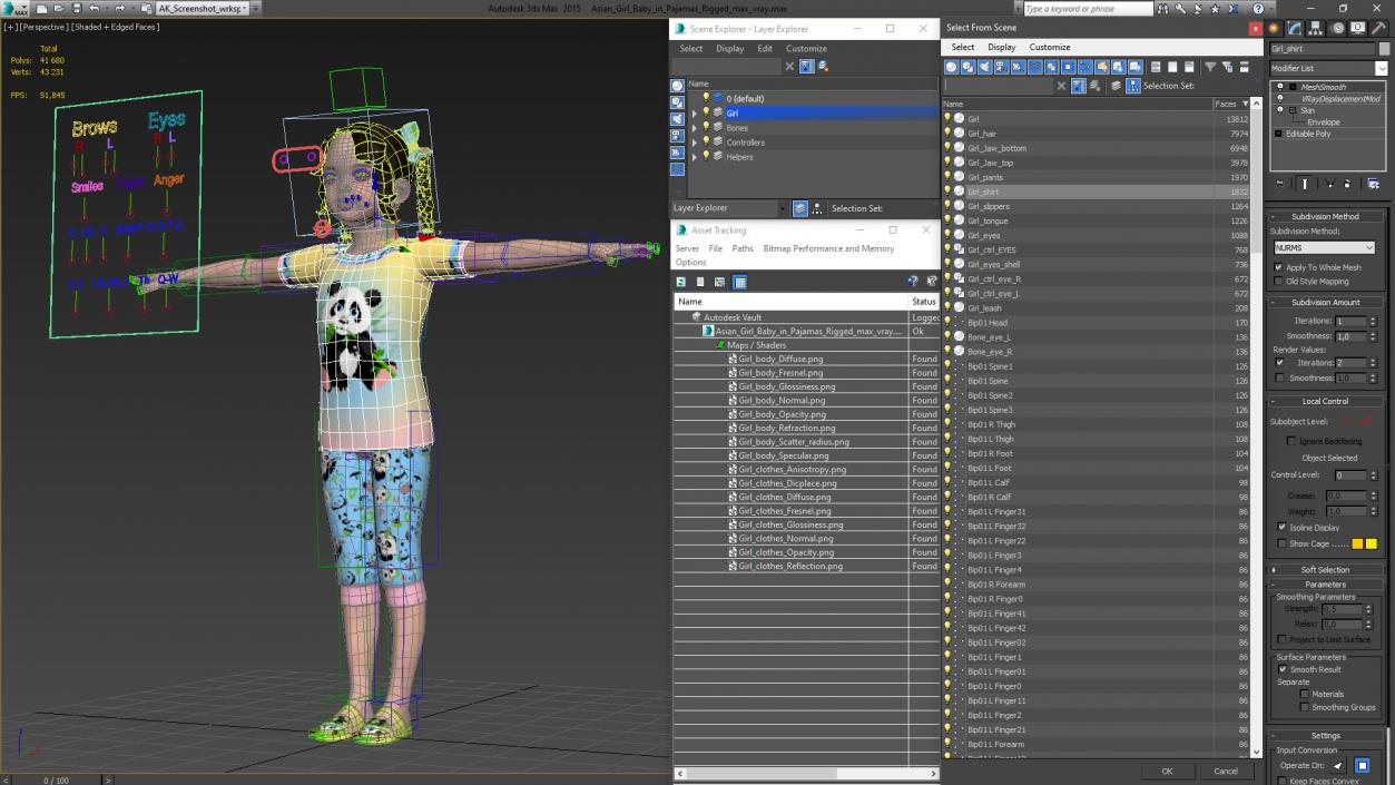 Asian Girl Baby in Pajamas Rigged for Maya 3D