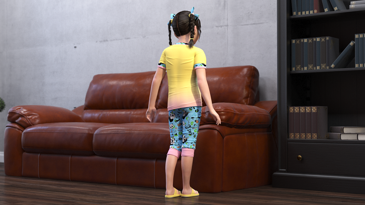 Asian Girl Baby in Pajamas Rigged for Maya 3D