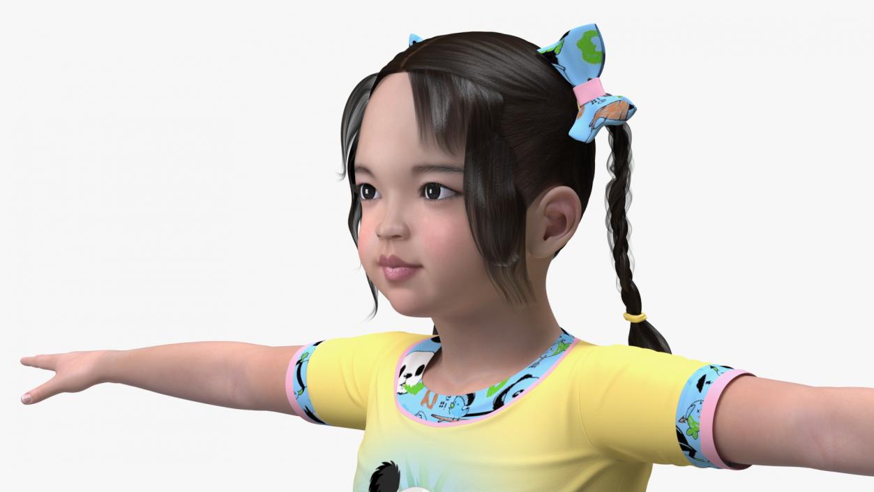 Asian Girl Baby in Pajamas Rigged for Maya 3D