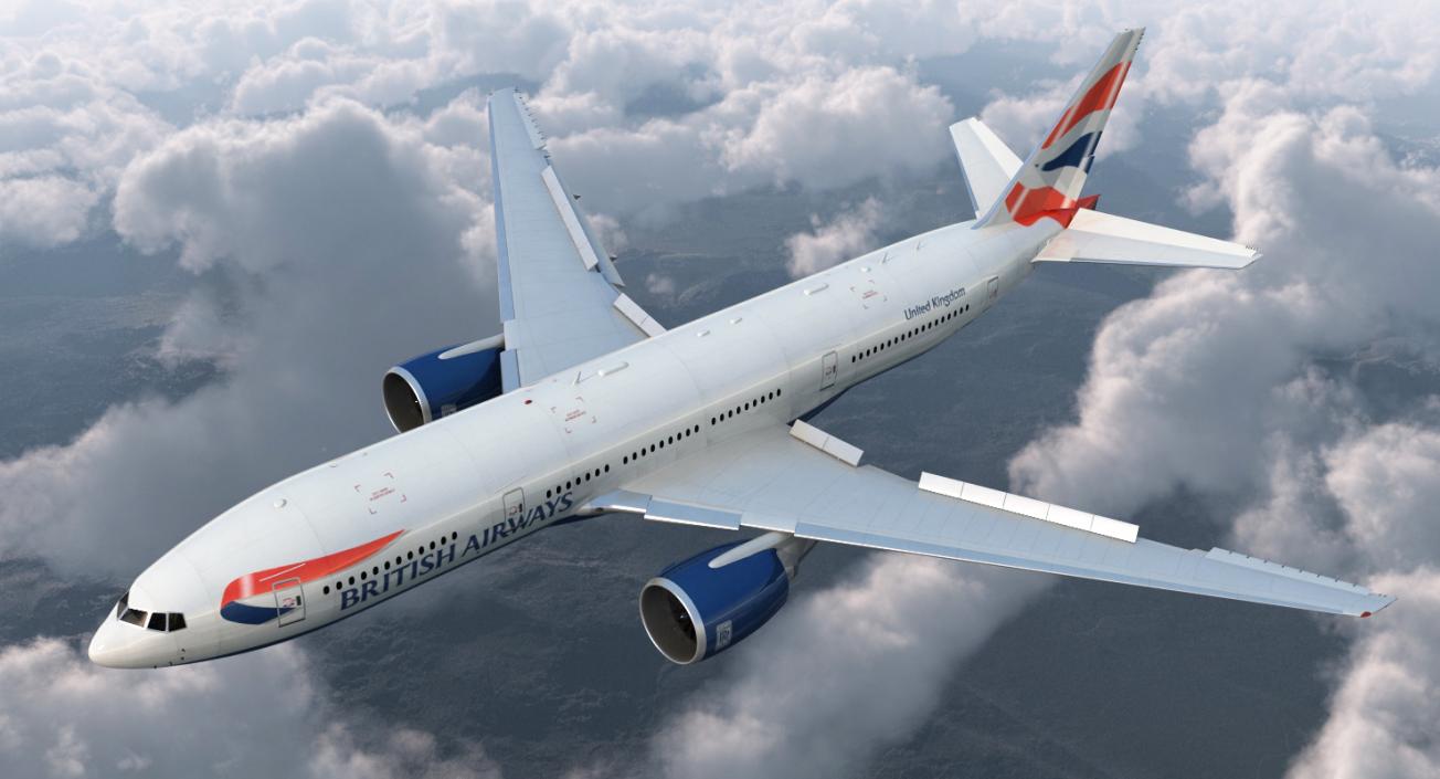 Boeing 777 200ER British Airways Rigged 3D model