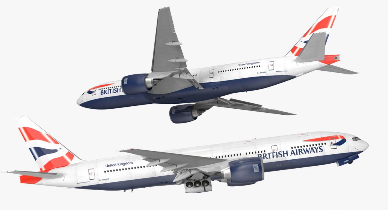 Boeing 777 200ER British Airways Rigged 3D model