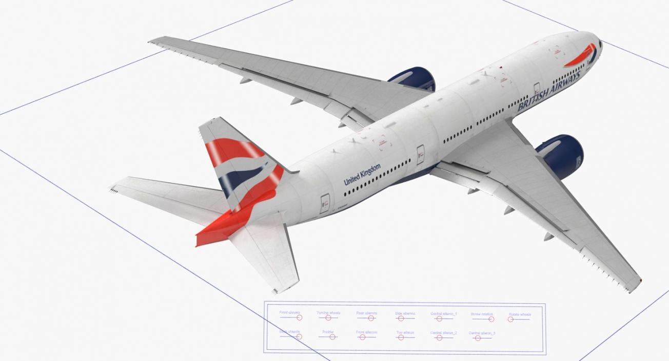 Boeing 777 200ER British Airways Rigged 3D model