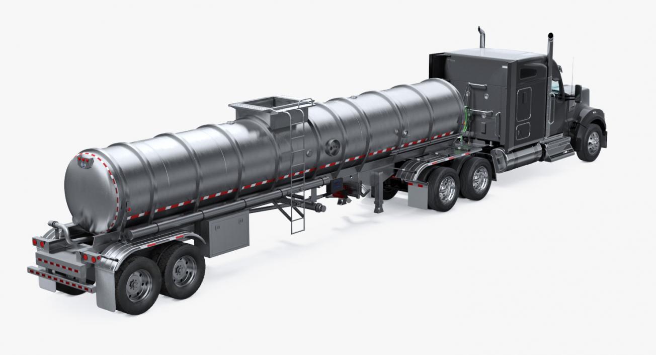 3D Long Hood Truck with Tank Trailer model