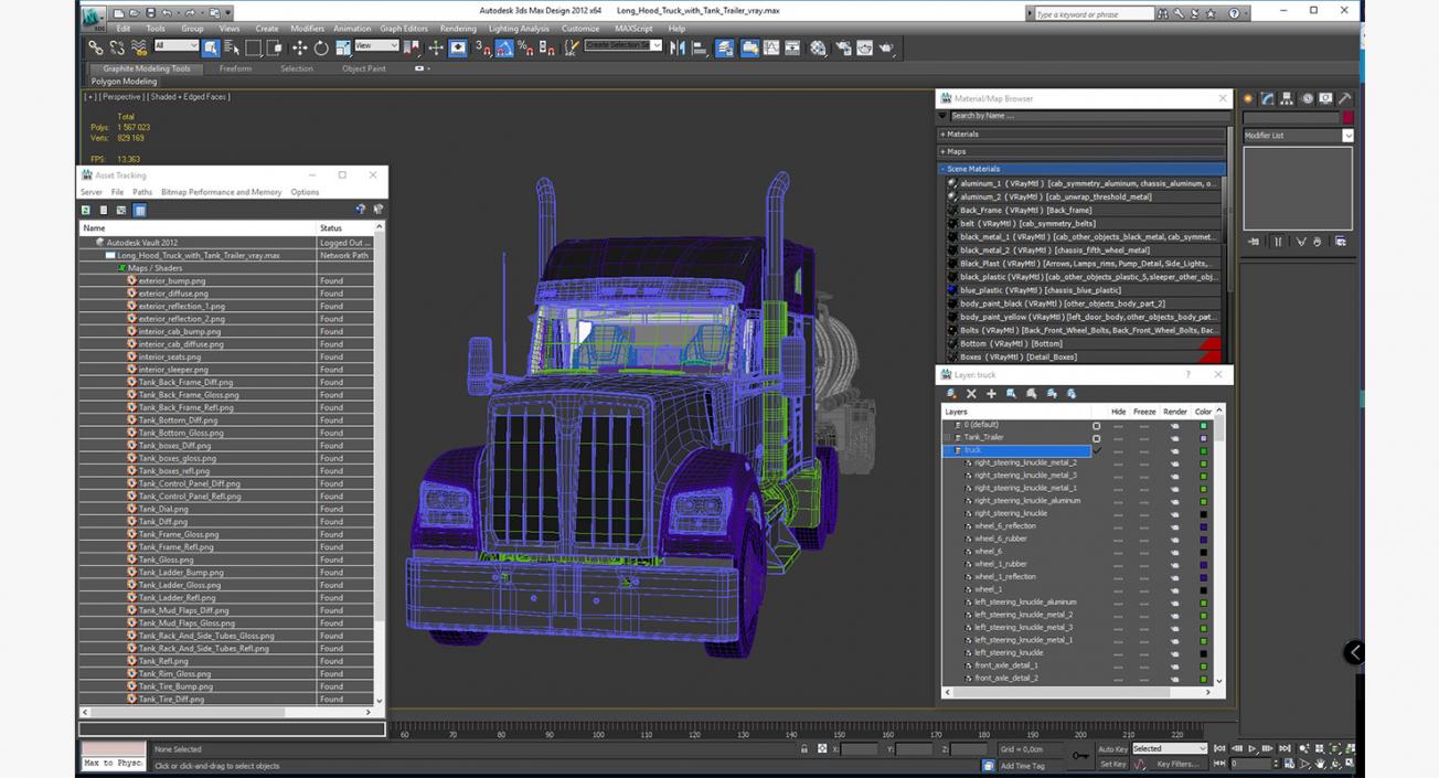 3D Long Hood Truck with Tank Trailer model