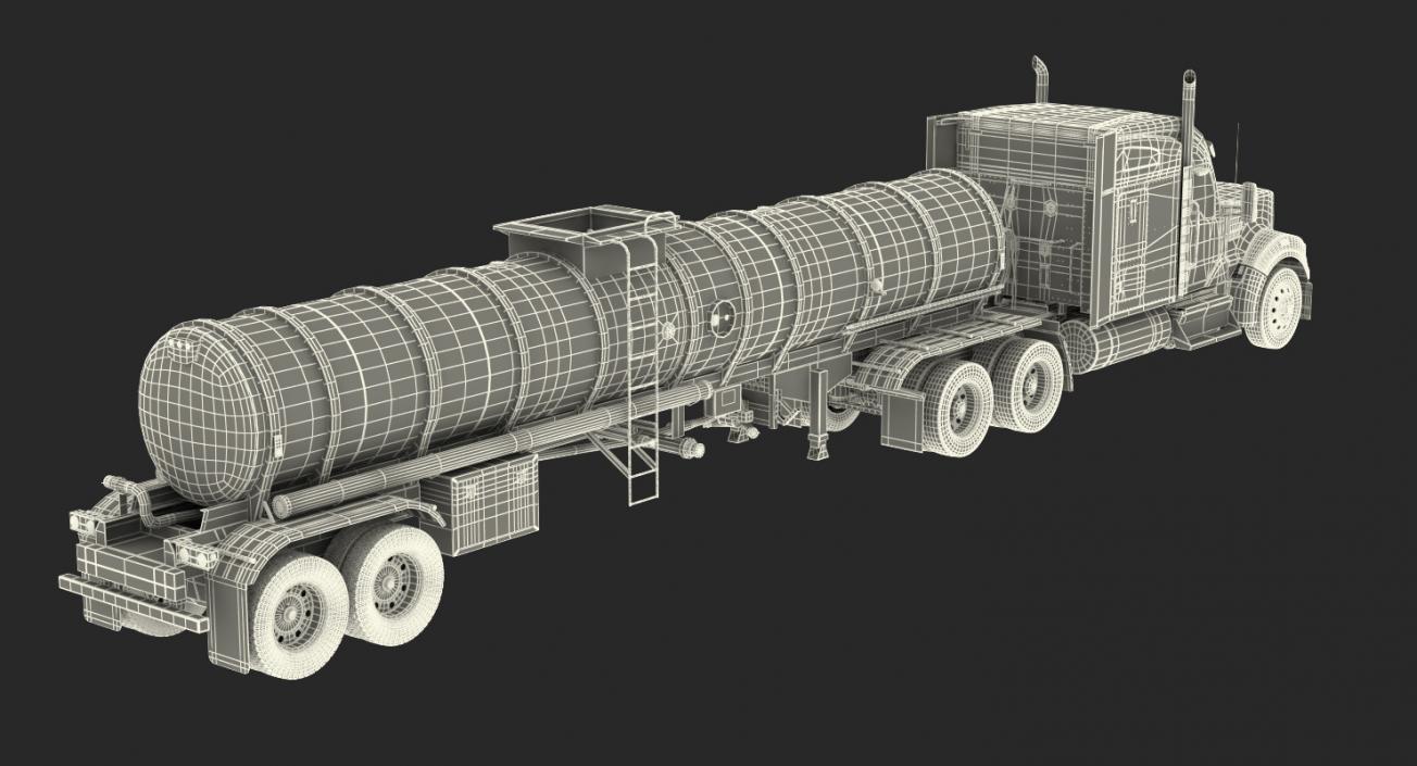 3D Long Hood Truck with Tank Trailer model