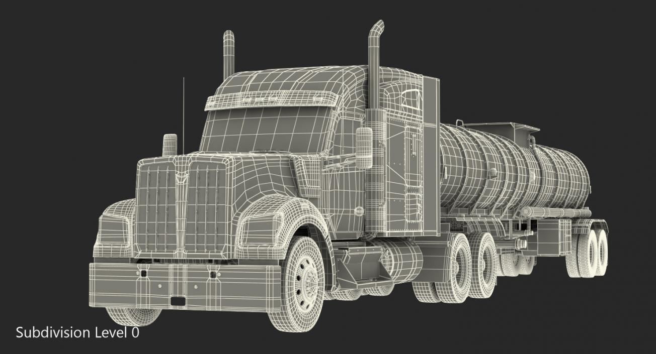 3D Long Hood Truck with Tank Trailer model