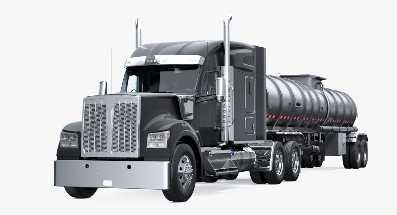 3D Long Hood Truck with Tank Trailer model