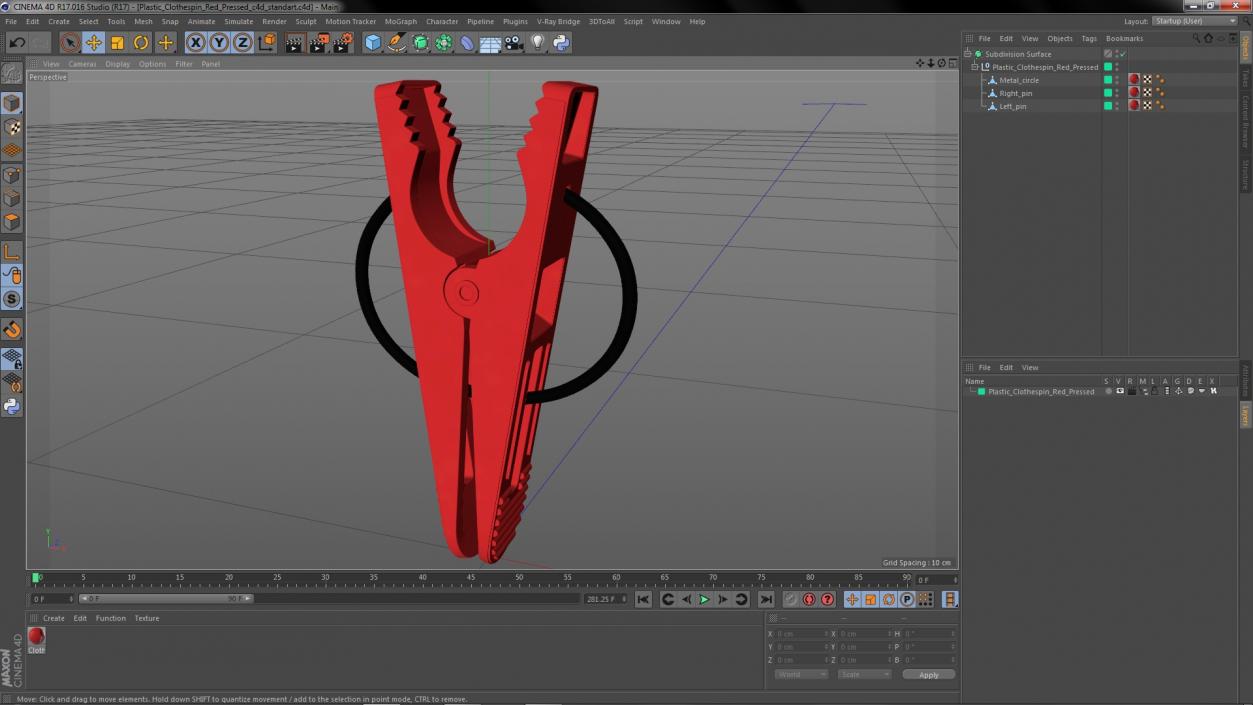 3D model Plastic Clothespin Red Pressed