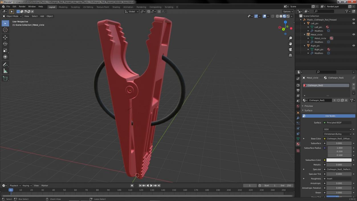 3D model Plastic Clothespin Red Pressed