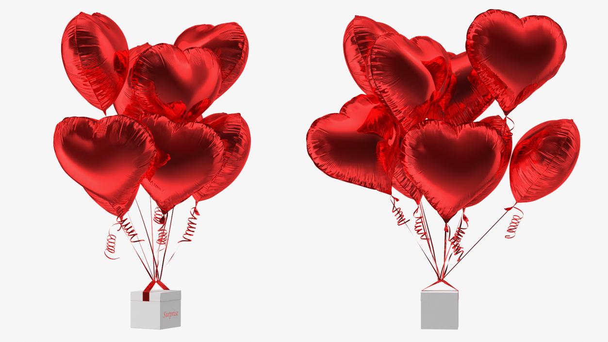 3D Bouquet of Red Heart Balloons with Gift Box model