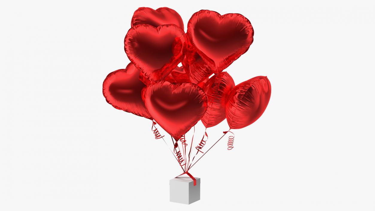 3D Bouquet of Red Heart Balloons with Gift Box model