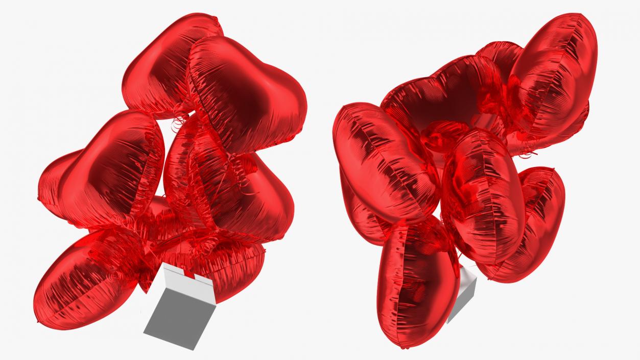 3D Bouquet of Red Heart Balloons with Gift Box model