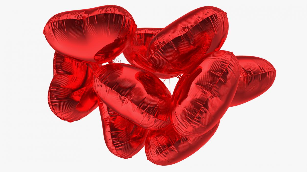 3D Bouquet of Red Heart Balloons with Gift Box model