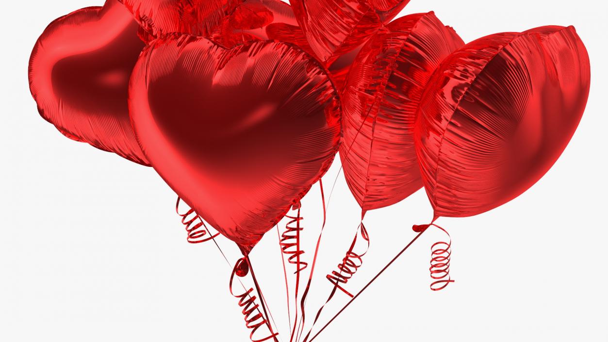 3D Bouquet of Red Heart Balloons with Gift Box model