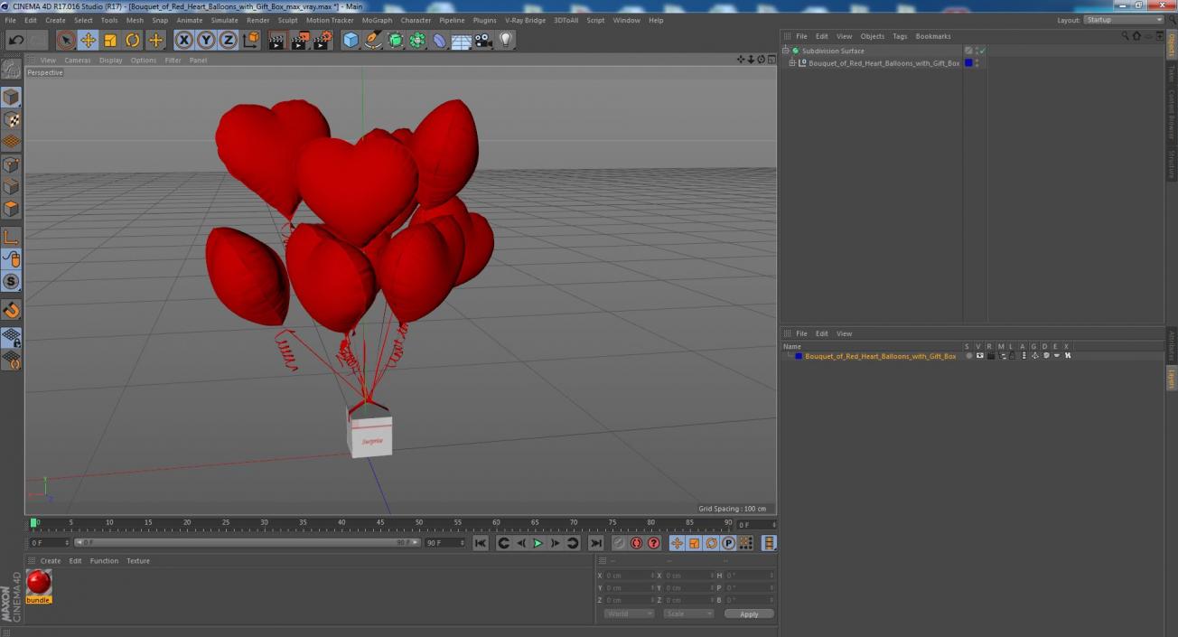 3D Bouquet of Red Heart Balloons with Gift Box model