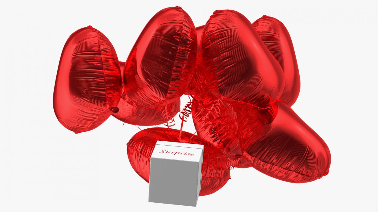 3D Bouquet of Red Heart Balloons with Gift Box model