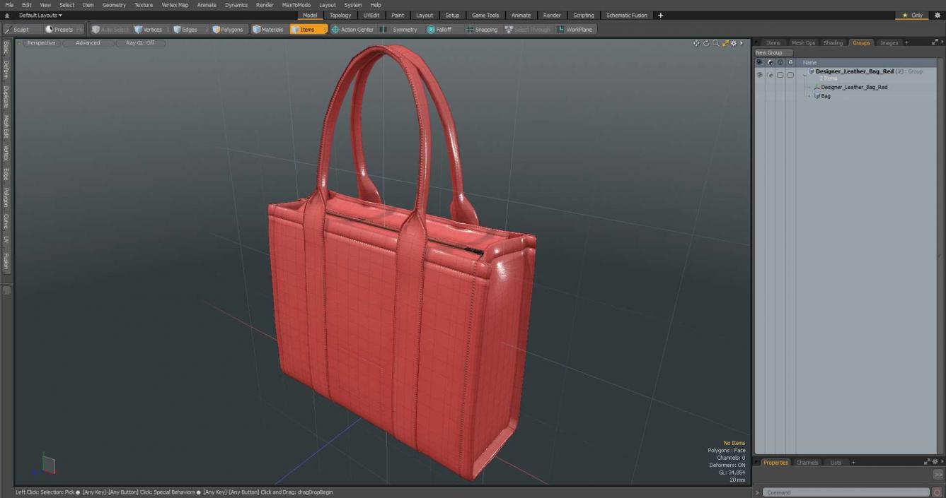 Designer Leather Bag Red 3D model