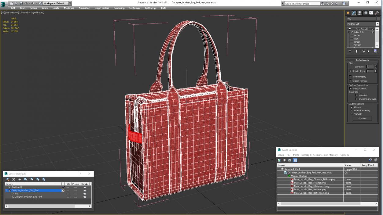 Designer Leather Bag Red 3D model