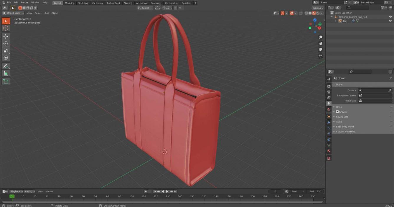 Designer Leather Bag Red 3D model