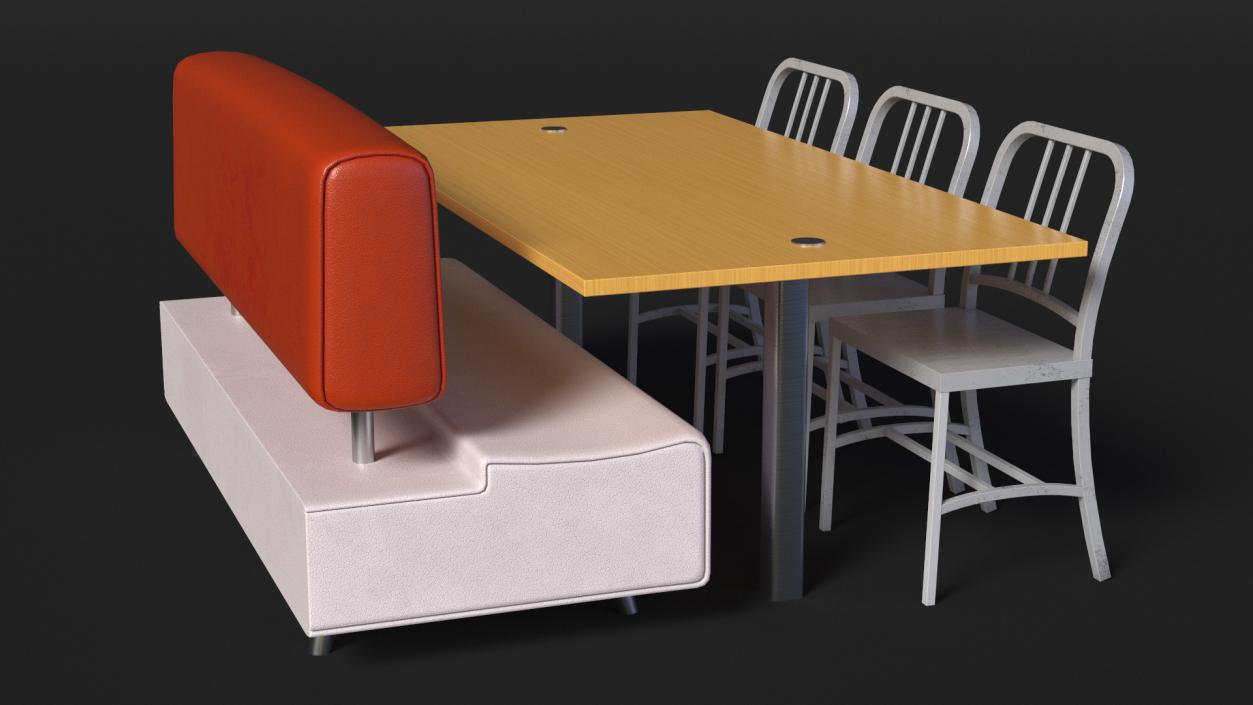 Fast Food Table and Seating 3D