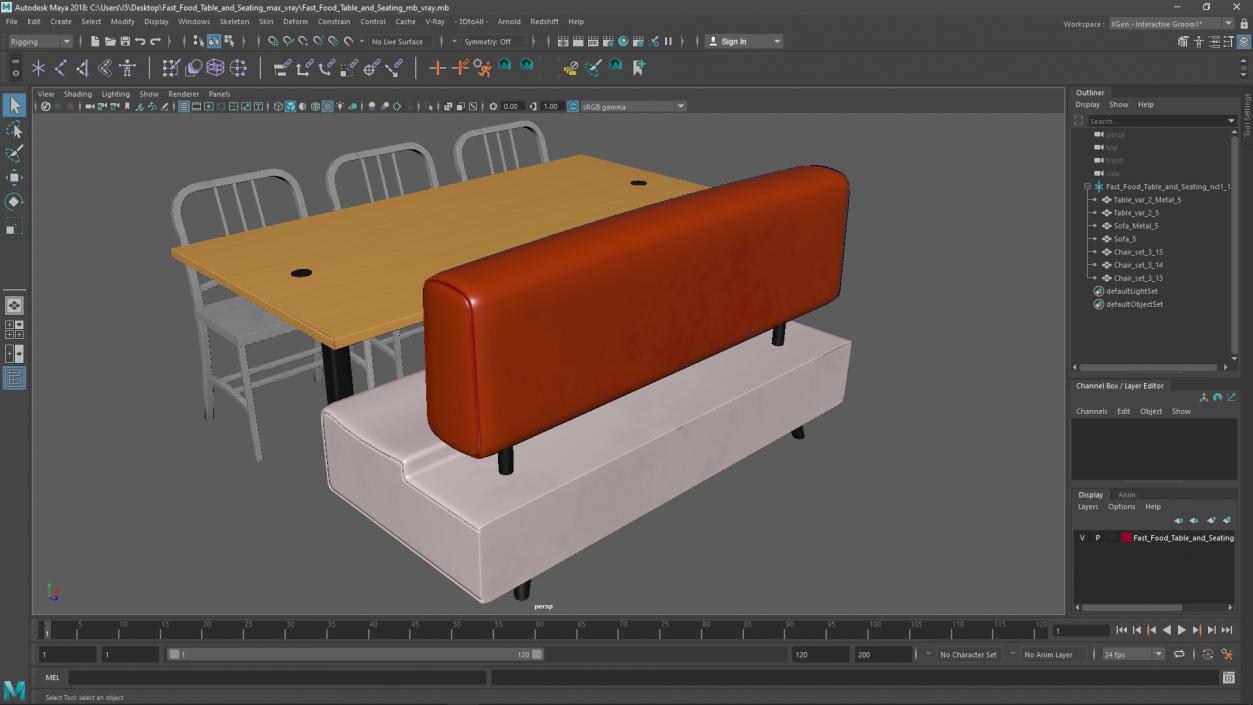 Fast Food Table and Seating 3D